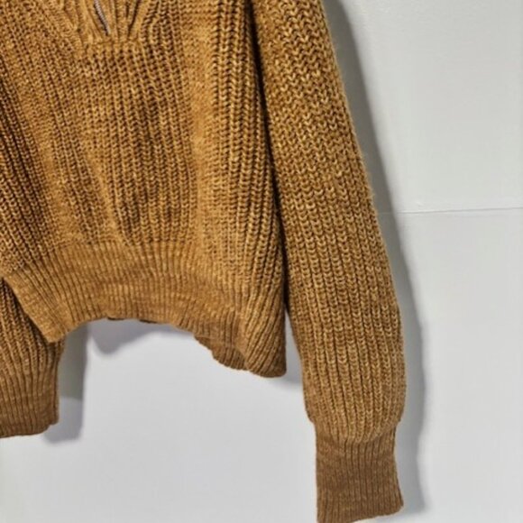 H&M Divided XL Pullover Cowl Neck Zip Long Sleeve Crop Chunky Knit Brown Neutral - Picture 4 of 7